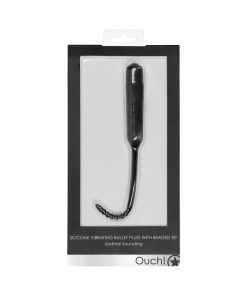 Ouch! Urethral Sounding Silicone Vibrating Bullet Plug With Beaded Tip Black 5.5 Mm - 7 Mm