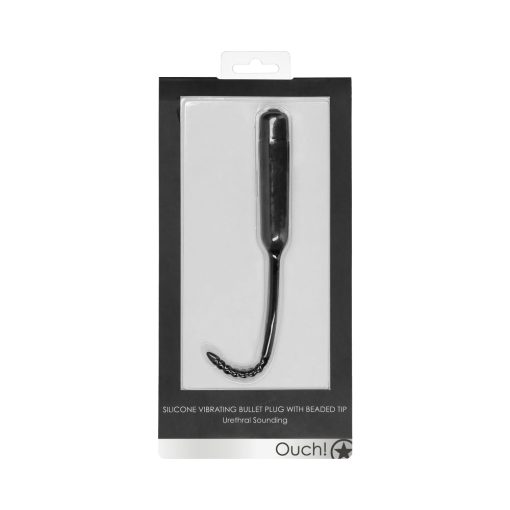 Ouch! Urethral Sounding Silicone Vibrating Bullet Plug With Beaded Tip Black 5.5 Mm - 7 Mm