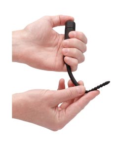 Ouch! Urethral Sounding Silicone Vibrating Bullet Plug With Beaded Tip Black 5.5 Mm - 7 Mm