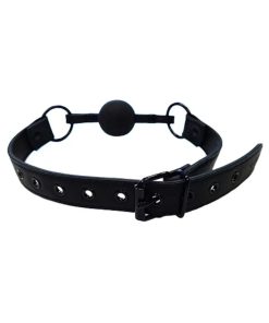 Rouge Leather Ball Gag Black With Black Accessories