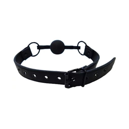 Rouge Leather Ball Gag Black With Black Accessories - Image 2