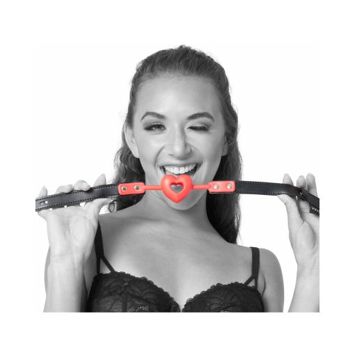 Sportsheets Sex & Mischief Amor Breathable Heart-Shaped Silicone Ball Gag Red - Image 3