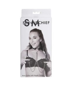 Sportsheets Sex & Mischief Amor Adjustable Collar With Nipple Clamps Black