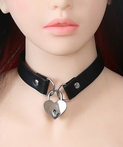 Ple'Sur Pvc Collar With Heart Lock & Key Black Bag Packaging