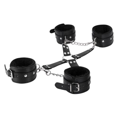 Male Power Leather All 4'S Fuzzy Cuff Set Black