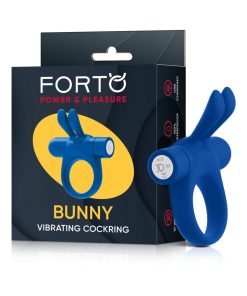 Forto Bunny Rechargeable Silicone Vibrating Cockring With Stimulating Ears Blue