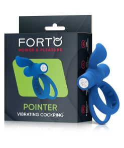 Forto Pointer Rechargeable Silicone Vibrating Dual Cockring With External Stimulator Blue