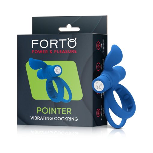 Forto Pointer Rechargeable Silicone Vibrating Dual Cockring With External Stimulator Blue