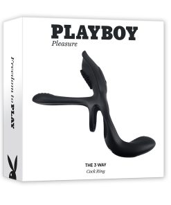 Playboy The 3 Way Rechargeable Remote Controlled Vibrating Silicone Cockring With Stimulator Black