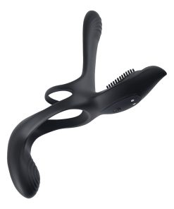 Playboy The 3 Way Rechargeable Remote Controlled Vibrating Silicone Cockring With Stimulator Black
