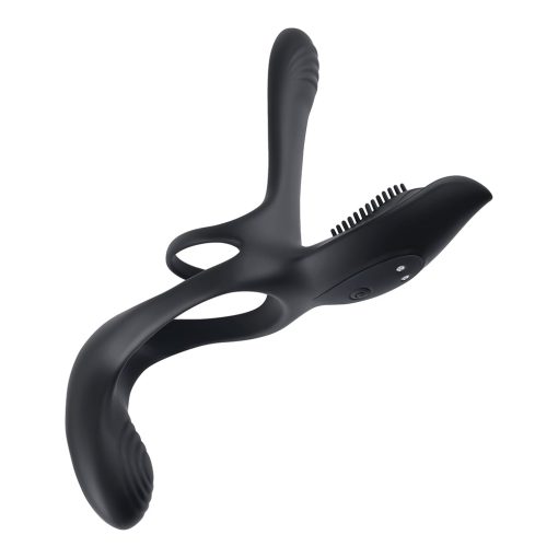Playboy The 3 Way Rechargeable Remote Controlled Vibrating Silicone Cockring With Stimulator Black - Image 4