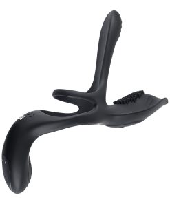 Playboy The 3 Way Rechargeable Remote Controlled Vibrating Silicone Cockring With Stimulator Black