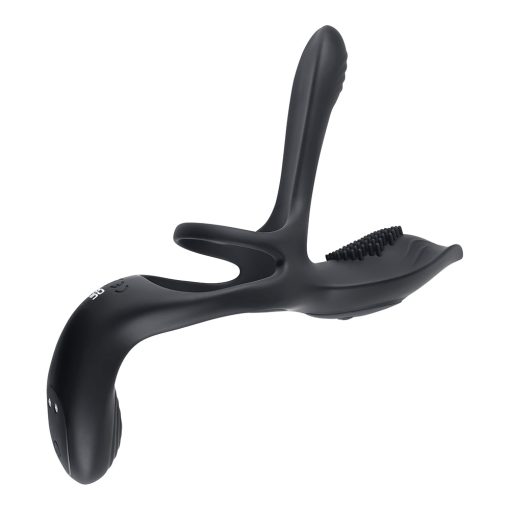 Playboy The 3 Way Rechargeable Remote Controlled Vibrating Silicone Cockring With Stimulator Black - Image 5