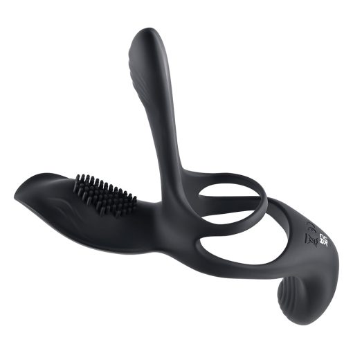 Playboy The 3 Way Rechargeable Remote Controlled Vibrating Silicone Cockring With Stimulator Black - Image 6