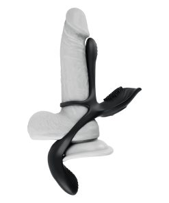 Playboy The 3 Way Rechargeable Remote Controlled Vibrating Silicone Cockring With Stimulator Black