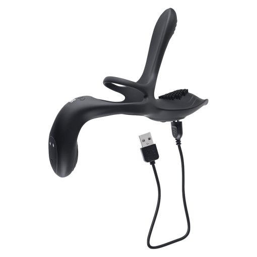 Playboy The 3 Way Rechargeable Remote Controlled Vibrating Silicone Cockring With Stimulator Black - Image 9