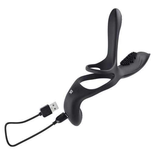 Playboy The 3 Way Rechargeable Remote Controlled Vibrating Silicone Cockring With Stimulator Black - Image 10