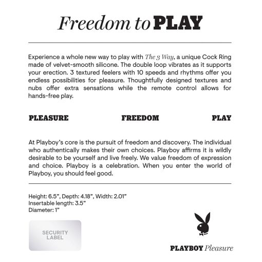 Playboy The 3 Way Rechargeable Remote Controlled Vibrating Silicone Cockring With Stimulator Black - Image 12