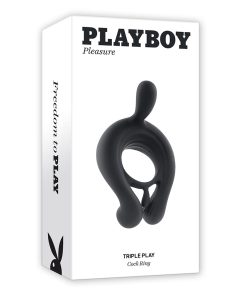 Playboy Triple Play Vibrating Cockring With Stimulator Black