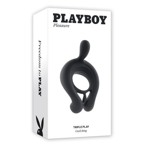 Playboy Triple Play Vibrating Cockring With Stimulator Black