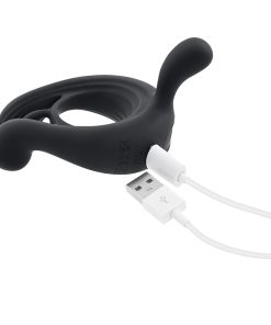 Playboy Triple Play Vibrating Cockring With Stimulator Black
