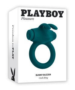 Playboy Bunny Buzzer Rechargeable Vibrating Silicone Cockring With Stimulator Deep Teal