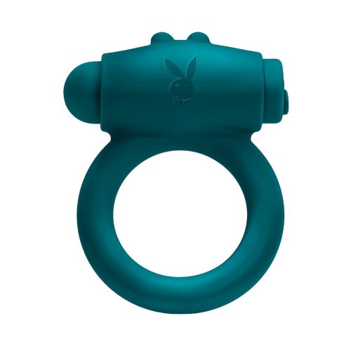 Playboy Bunny Buzzer Rechargeable Vibrating Silicone Cockring With Stimulator Deep Teal - Image 4