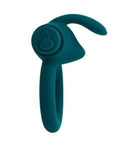 Playboy Bunny Buzzer Rechargeable Vibrating Silicone Cockring With Stimulator Deep Teal