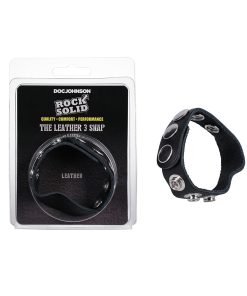 Rock Solid Adjustable Leather 5-Snap Cock Ring Black