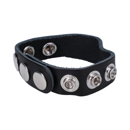 Rock Solid Adjustable Leather 5-Snap Cock Ring Black - Image 3