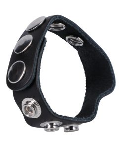 Rock Solid Adjustable Leather 5-Snap Cock Ring Black