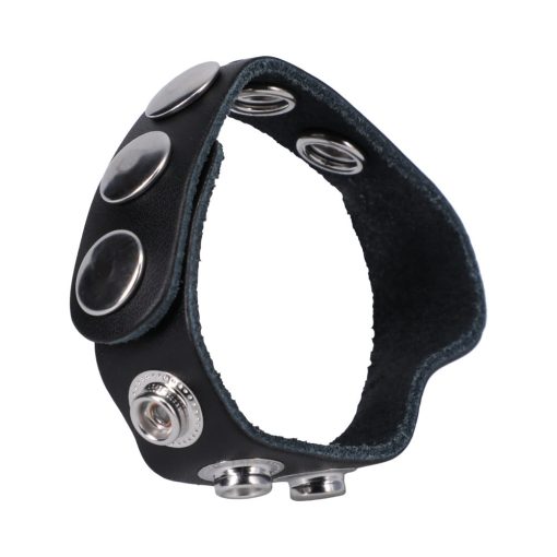Rock Solid Adjustable Leather 5-Snap Cock Ring Black - Image 4