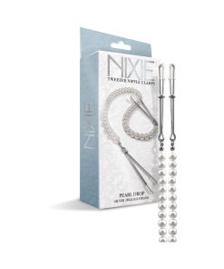Nixie Pearl Drop Beaded Tweezer Nipple Clamps Silver