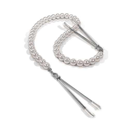 Nixie Pearl Drop Beaded Tweezer Nipple Clamps Silver - Image 2