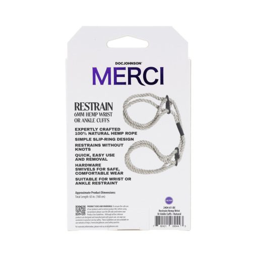 Merci Restrain 6Mm Hemp Wrist Or Ankle Cuffs Natural - Image 7