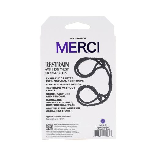 Merci Restrain 6Mm Hemp Wrist Or Ankle Cuffs Black - Image 7