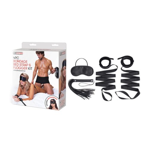 Lux Fetish Bondage Bed Strap And Flogger 4-Piece Kit