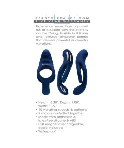Zero Tolerance Ring Around The Rosy Rechargeable Vibrating Dual C-Ring Silicone Blue