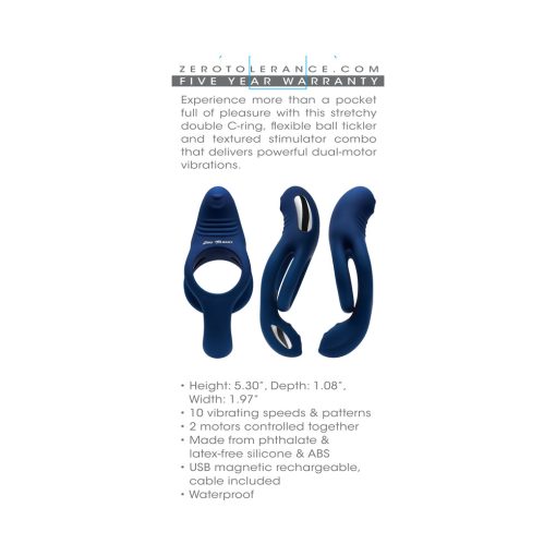 Zero Tolerance Ring Around The Rosy Rechargeable Vibrating Dual C-Ring Silicone Blue - Image 11