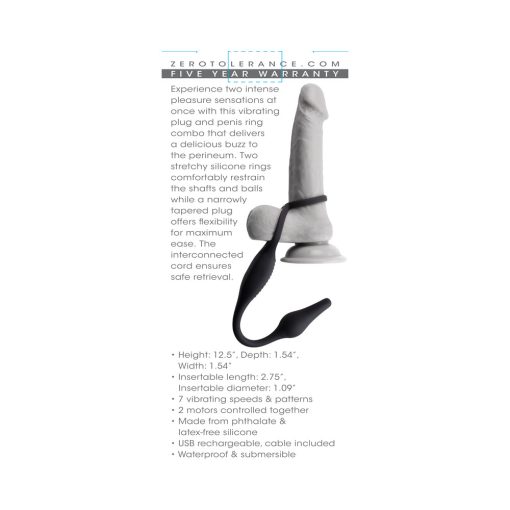 Zero Tolerance Plug & Tug Rechargeable Vibrating C-Ring Combo Silicone Black - Image 9
