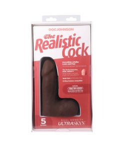 The Realistic Cock 5 In. Ultraskyn Vac-U-Lock Dildo With Balls Chocolate