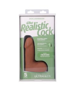 The Realistic Cock 5 In. Ultraskyn Vac-U-Lock Dildo With Balls Caramel