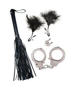 Bondage By Nasstoys Whip, Feather And Cuffs Black