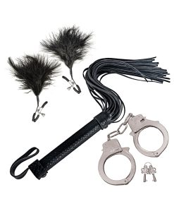 Bondage By Nasstoys Whip, Feather And Cuffs Black