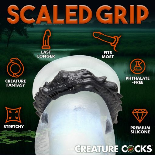 Creature Cocks Black Caiman Silicone Cock Ring - Image 13