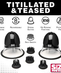 Size Matters 10X Rotating Silicone Nipple Suckers With 4 Attachments Black