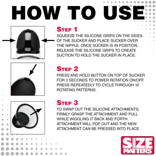 Size Matters 10X Rotating Silicone Nipple Suckers With 4 Attachments Black - Image 14