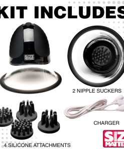 Size Matters 10X Rotating Silicone Nipple Suckers With 4 Attachments Black