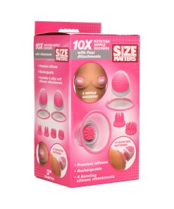 Size Matters 10X Rotating Silicone Nipple Suckers With 4 Attachments Pink