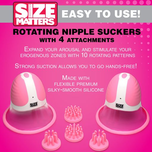 Size Matters 10X Rotating Silicone Nipple Suckers With 4 Attachments Pink - Image 10